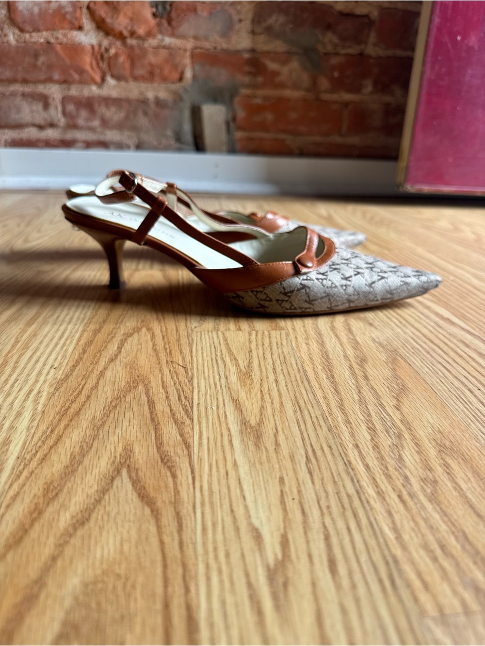 Anne Klein Monogrammed Pointed Slingback Heels